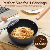 WANGYUANJI 7.1 Inch Hammered Cast Iron Saucepan with Glass Lid, Removable Beechwood Handle, Small Milk Pot for Boiling, Simmering, Heating – Non-Coated, Stovetop Compatible